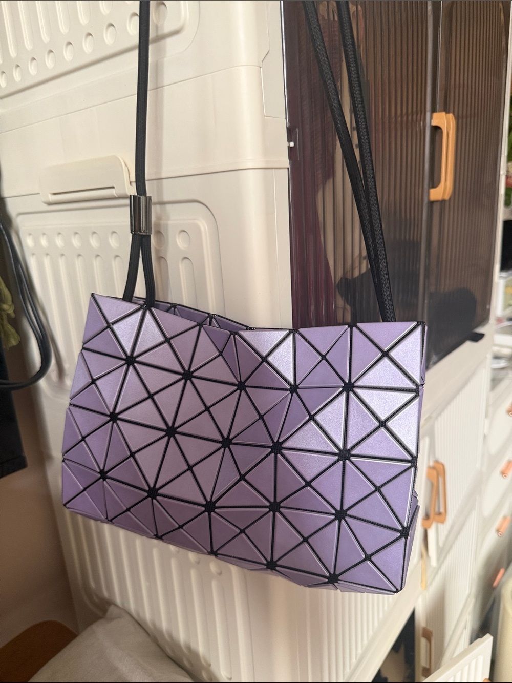 Geometric Lavender Tote Bag with Black Straps